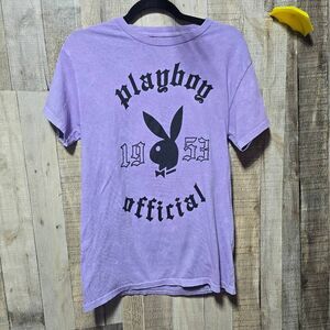 Playboy Official Purple Bunny Logo Acid Wash Unisex Graphic Tee